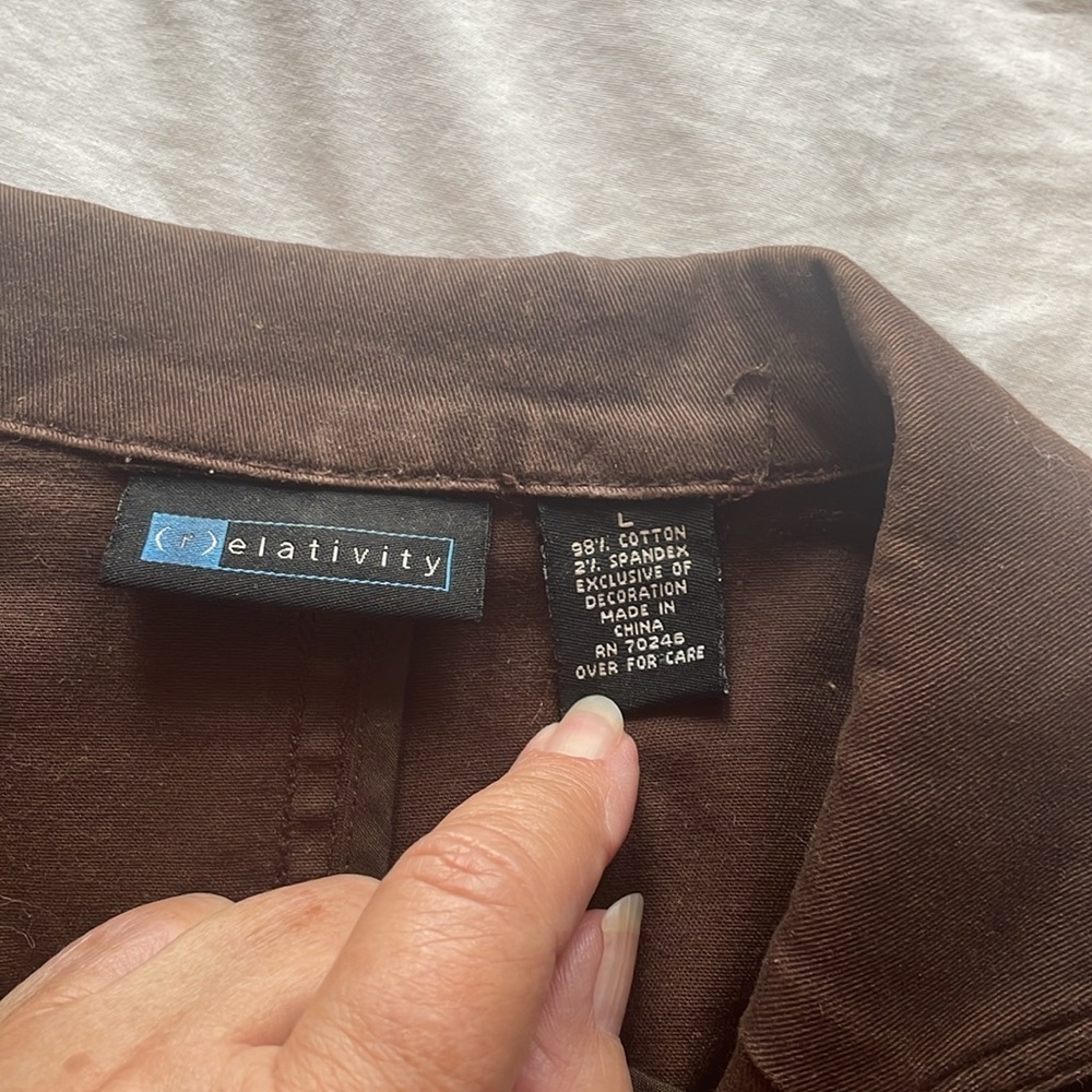 Relativity Brown Cotton Blazer. Size Large - Picture 4 of 6